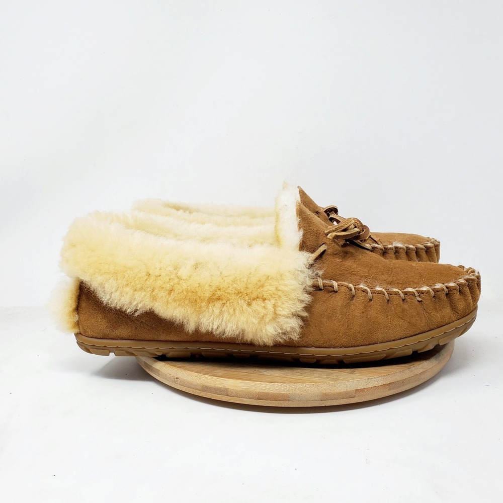 LL Bean Wicked Good Mocassin Womens 11 Moc Toe Suede Shearling Slipper Shoes